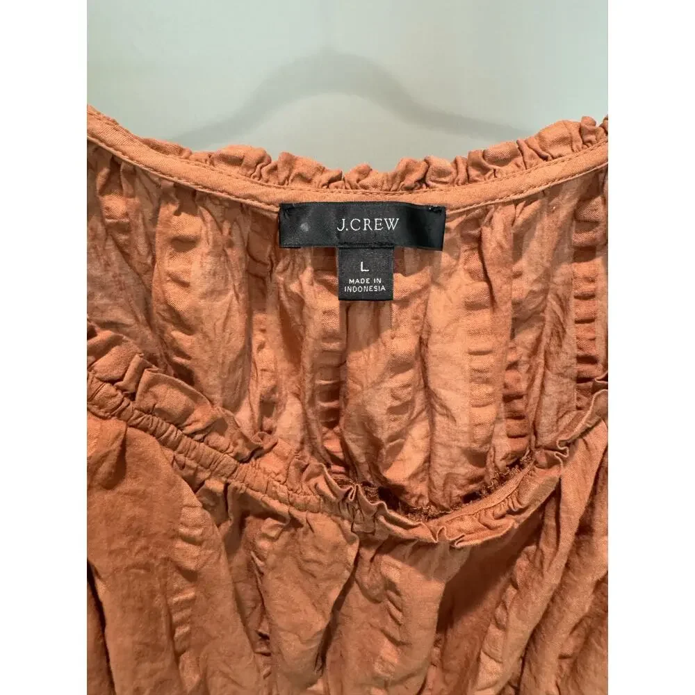 J. Crew Puff Sleeve Cotton Top Brown Size‎ Large Cropped